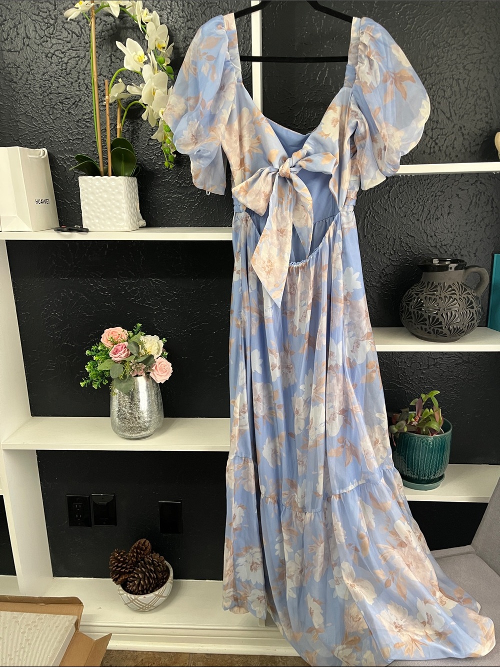 Abercrombie & Fitch Emerson Organza Light Blue Floral Maxi Dress